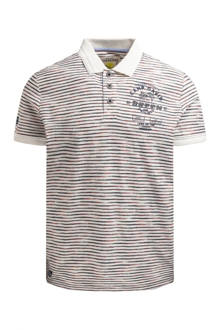 Poloshirt mit Multicolor-Streifen und Back - Artwork ivory