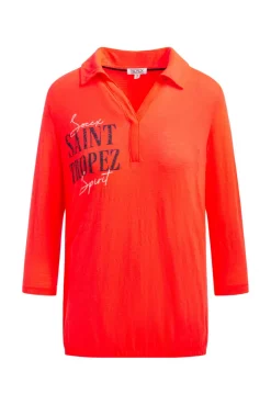 Poloshirt mit Prints und Gummizugsaum red neon
