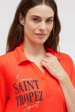 Poloshirt mit Prints und Gummizugsaum red neon