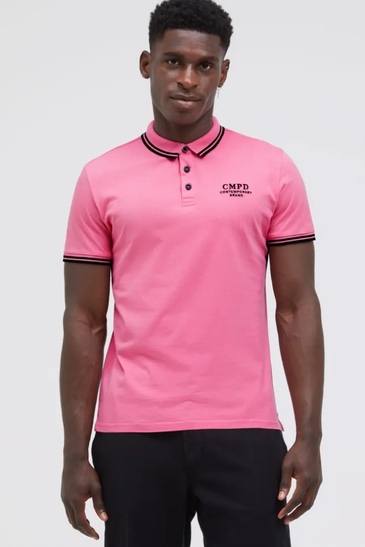 Poloshirt mit Streifen-Tippings summer pink
