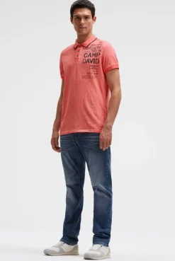 Poloshirt mit Vintage Prints wild salmon