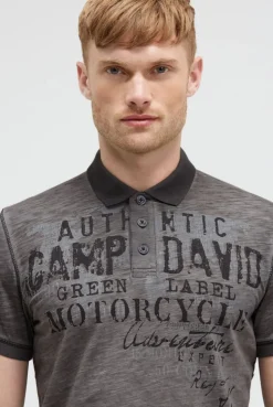 Poloshirt Oil Dyed mit Used Prints black | S