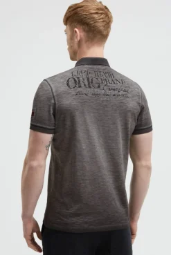 Poloshirt Oil Dyed mit Used Prints black | S