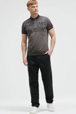 Poloshirt Oil Dyed mit Used Prints black | S