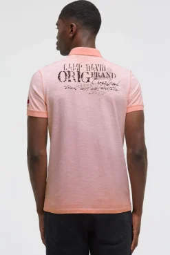 Poloshirt Oil Dyed mit Used Prints old peach