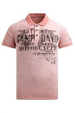 Poloshirt Oil Dyed mit Used Prints old peach
