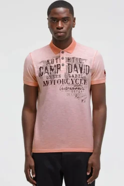 Poloshirt Oil Dyed mit Used Prints old peach