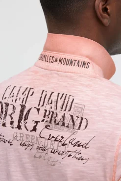 Poloshirt Oil Dyed mit Used Prints old peach