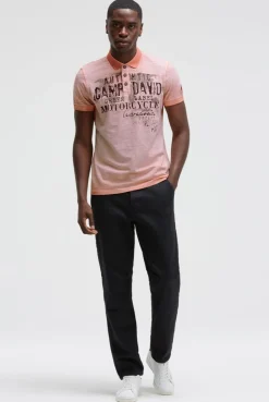 Poloshirt Oil Dyed mit Used Prints old peach