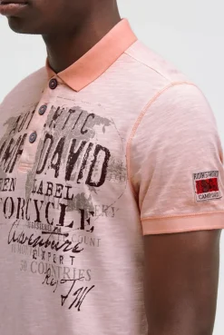 Poloshirt Oil Dyed mit Used Prints old peach