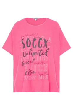 Poncho aus Flauschstrick mit Glimmer Print neon pink