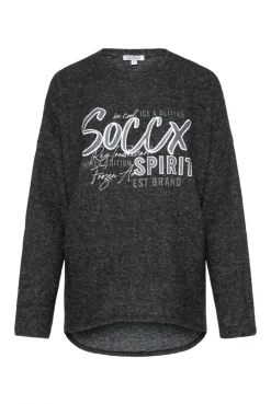 Pullover aus Flauschstrick mit Glimmer Gel Print black melange