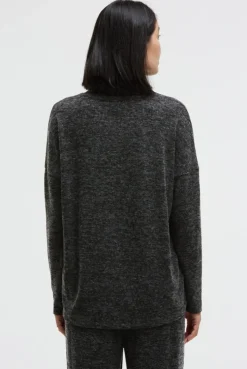 Pullover aus Flauschstrick mit Glimmer Gel Print black melange