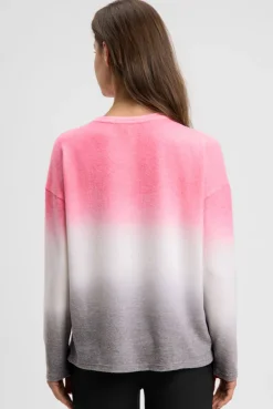 Pullover Dip Dye aus Flauschstrick mit Glitter-Logo neon rose / fresh grey