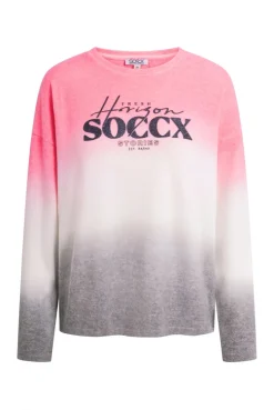 Pullover Dip Dye aus Flauschstrick mit Glitter-Logo neon rose / fresh grey