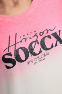 Pullover Dip Dye aus Flauschstrick mit Glitter-Logo neon rose / fresh grey