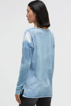 Pullover mit All Over Print und Schmucksteinen blue heaven