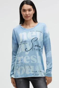 Pullover mit All Over Print und Schmucksteinen blue heaven