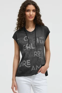 Ärmelloses Kapuzenshirt mit Wording Print black