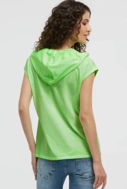Ärmelloses Kapuzenshirt mit Wording Print neon green
