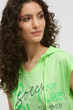 Ärmelloses Kapuzenshirt mit Wording Print neon green