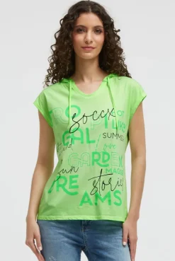 Ärmelloses Kapuzenshirt mit Wording Print neon green
