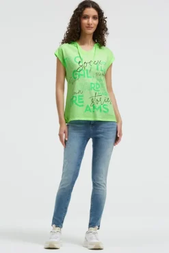 Ärmelloses Kapuzenshirt mit Wording Print neon green