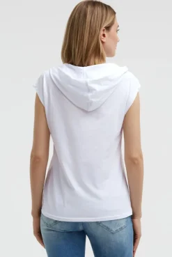 Ärmelloses Kapuzenshirt mit Wording Print opticwhite