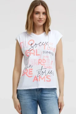 Ärmelloses Kapuzenshirt mit Wording Print opticwhite