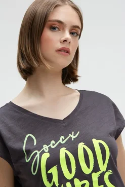 Ärmelloses Shirt mit V-Ausschnitt und Prints charcoal mist | XS
