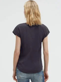 Ärmelloses Shirt mit V-Ausschnitt und Wording Print charcoal mist