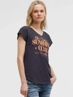 Ärmelloses Shirt mit V-Ausschnitt und Wording Print charcoal mist