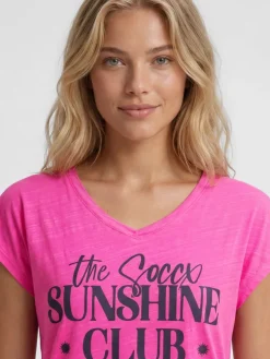 Ärmelloses Shirt mit V-Ausschnitt und Wording Print vivid pink