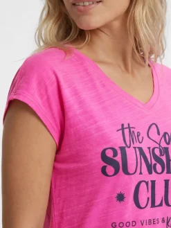 Ärmelloses Shirt mit V-Ausschnitt und Wording Print vivid pink