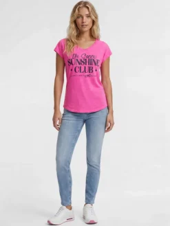 Ärmelloses Shirt mit V-Ausschnitt und Wording Print vivid pink