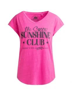 Ärmelloses Shirt mit V-Ausschnitt und Wording Print vivid pink