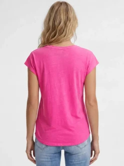 Ärmelloses Shirt mit V-Ausschnitt und Wording Print vivid pink