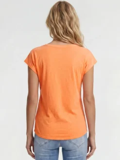 Ärmelloses Shirt mit V-Ausschnitt und Wording Print neon apricot