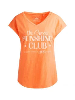 Ärmelloses Shirt mit V-Ausschnitt und Wording Print neon apricot
