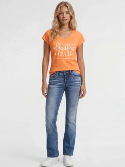 Ärmelloses Shirt mit V-Ausschnitt und Wording Print neon apricot