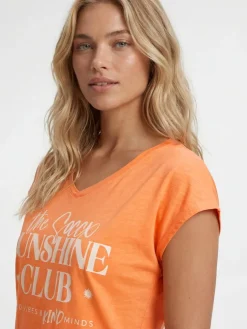 Ärmelloses Shirt mit V-Ausschnitt und Wording Print neon apricot