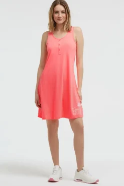 Ärmelloses Strandkleid mit Label Print neon coral