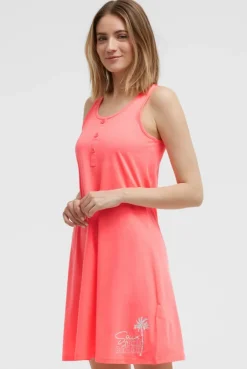 Ärmelloses Strandkleid mit Label Print neon coral