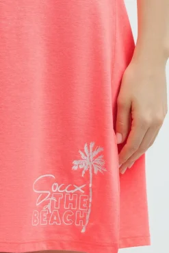 Ärmelloses Strandkleid mit Label Print neon coral