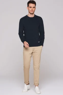Rundhalspullover aus Baumwollstrick blue navy