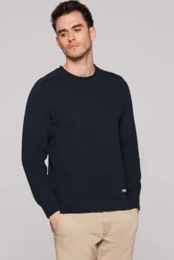 Rundhalspullover aus Baumwollstrick blue navy