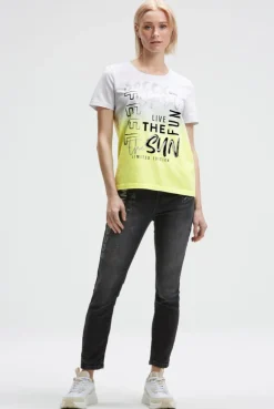 Rundhalsshirt Dip Dye mit Glitter Print opticwhite
