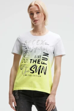Rundhalsshirt Dip Dye mit Glitter Print opticwhite