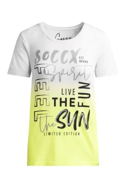 Rundhalsshirt Dip Dye mit Glitter Print opticwhite