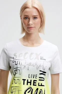 Rundhalsshirt Dip Dye mit Glitter Print opticwhite